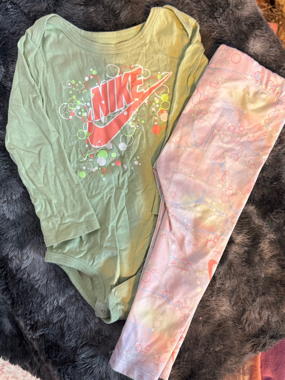 Nike Light Green Bodysuit with Pink Patterned Leggings